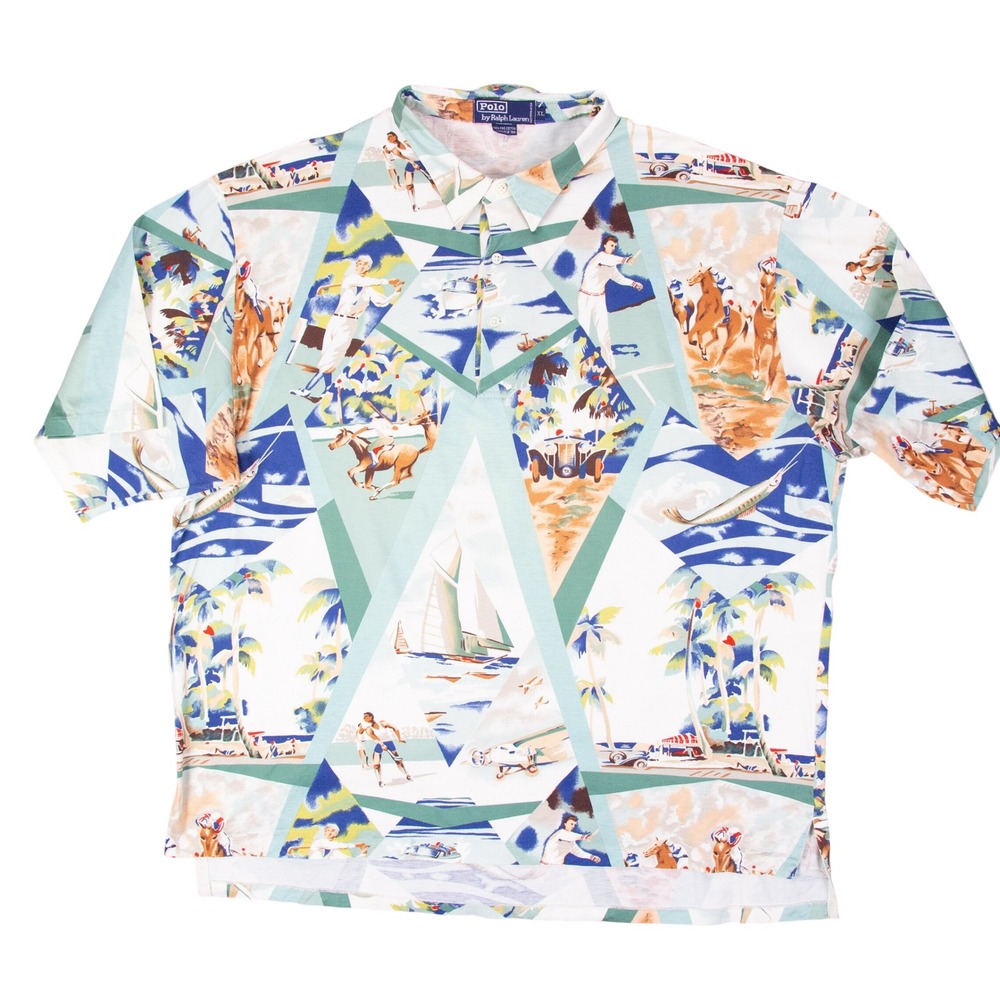 RARE VTG '91 Polo Ralph Lauren Mens L Lawn Tennis Leisure Sport Print Polo Shirt